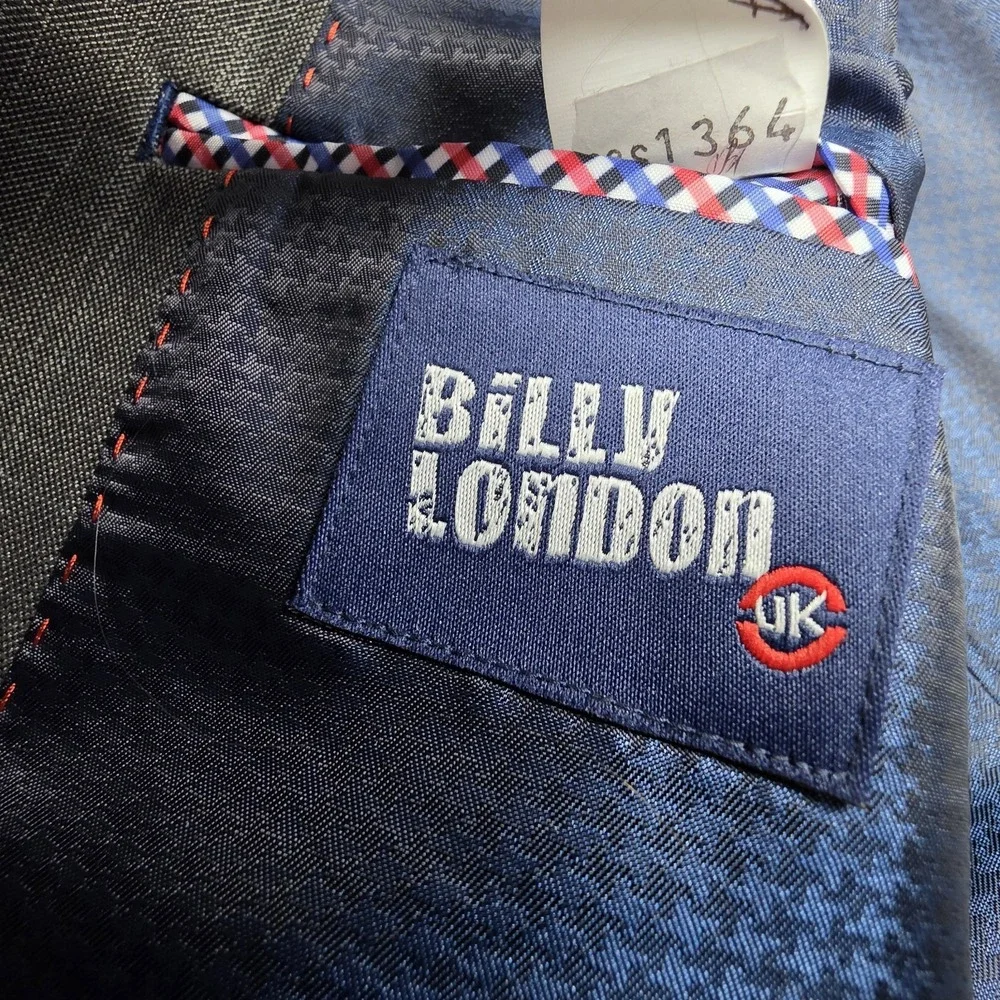 Billy London Sport Coat Blazer Men's 38 S‎ Gray Blue Lining Suit Jacket 2 Button